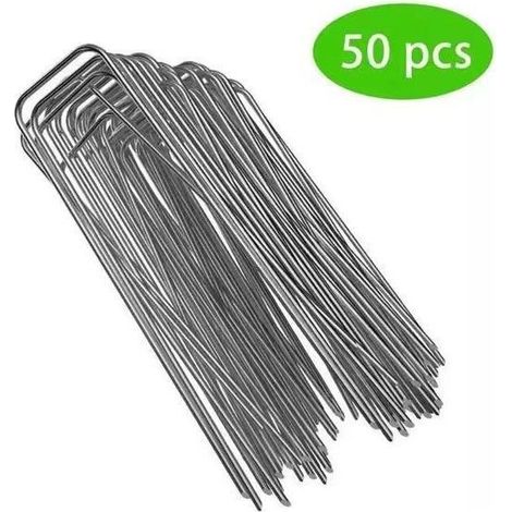 50 piquets d'ancrage de sol en acier revêtu, robustes pour fixation de toiles et feuilles anti-mauvaises herbes, lot de 50 pièces 200x40mm diamètre 2,5mm (1/5)
