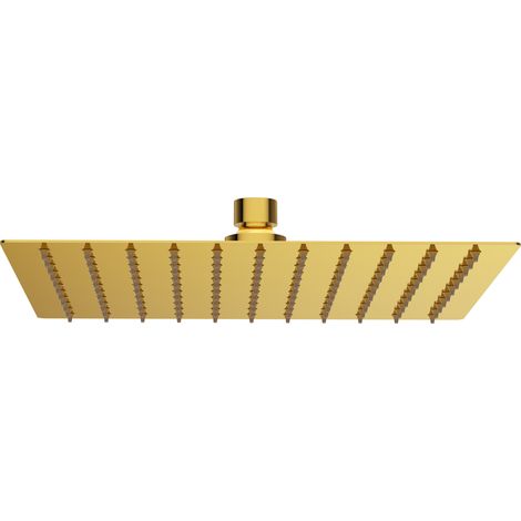 BALNEO Pomme de douche pluie or brillant carrée Acier inoxydable  Pommeau de douche 25 cm CASCADE (1/2)