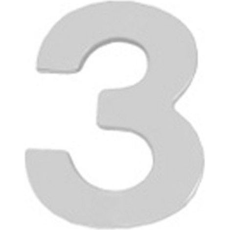 Chiffre Métal "3" Argent Mat 10 cm. avec vis cachées (Blister 1 pièce)