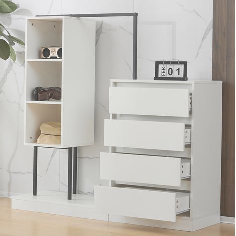 Armario almacenamiento con cajones y perchero blanco OKMYHOME (1/5)