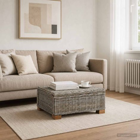 vidaXL Tavolino da salotto GENDT Rattan naturale Grigio Kubu (1/5)