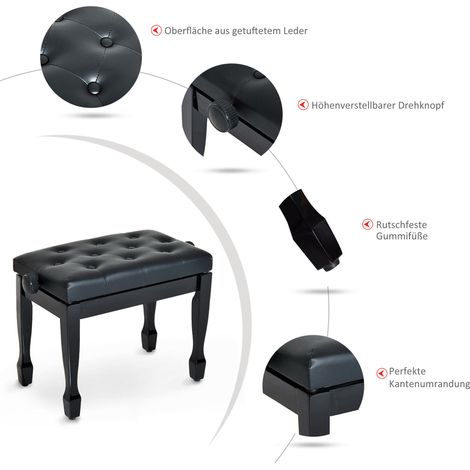 Tabouret de piano réglable en hauteur, banquette piano avec coussin en similicuir, siège pour piano et clavier 64 x 35 x 45-55 cm Noir (1/5)