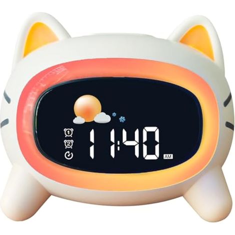 Réveil Enfant éducatif Jour/Nuit avec 2 Réveils Alarmes - Mode Weed-End - Veilleuse - Son de Sommeil - Rechargeable avec Secteur pour Enfant Fille Garçon (1/5)