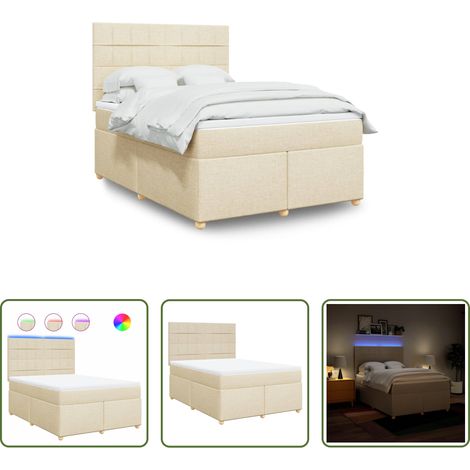 vidaXL LED-Beleuchtung - Boxspringbett mit Matratze Creme 140x200 cm Stoff (1/5)