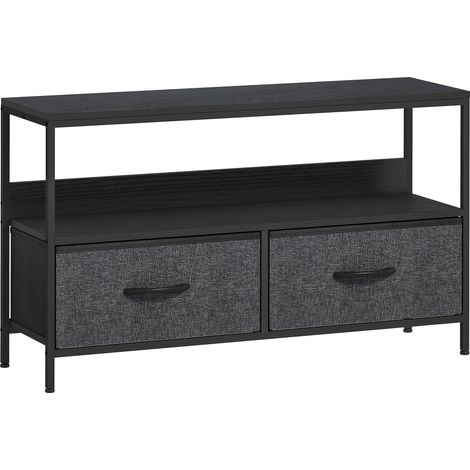Mobile Porta TV 98x29x56 cm da 47" con Cassetti Pieghevoli in Tessuto e Mensola in Metallo e MDF Nero (1/5)