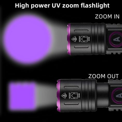 Torcia LED UV SV87 da 5 W, 365 nm, tipo C, ricaricabile tramite USB, con zoom, portatile, rilevatore di urina a luce nera ultravioletta per resina, pesca, scorpioni, minerali, ambra con batteria (1/4)