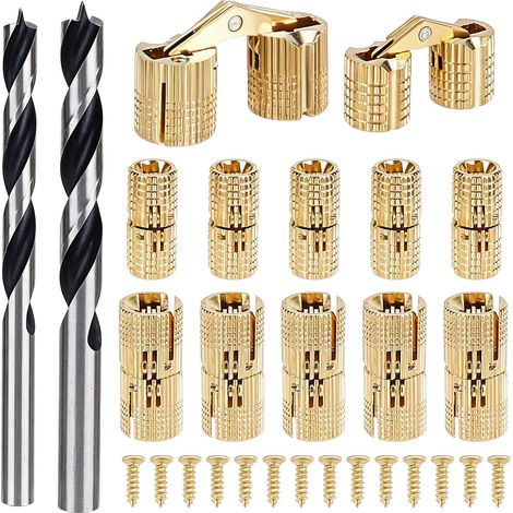 16 Charnière Barillet Laiton Invisible 8mm+10mm+Foret 2 tailles (1/5)