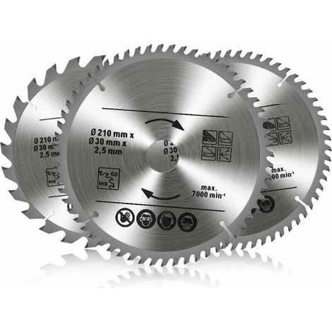 3 lames de scie circulaire carbure - 24T/48T/60T - 210x30mm - Pour bois, métal, aluminium - TCT qualité (1/5)