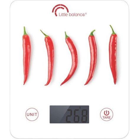 Balance de cuisine électronique - 5 kg / 1 g - Plateau en verre trempé - Design Piments (1/3)
