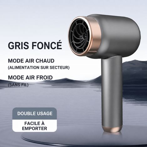 Sèche-cheveux sans fil rechargeable ionique gris foncé à température constante réf 9487 500 g – Livraison gratuite