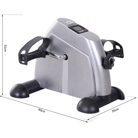 Mini vélo d'appartement pédaleur entraîneur à pédales avec écran LCD, fonte argentée, dimensions 35 x 40 x 31 cm, appareil de fitness compact pour domicile. (1/5)