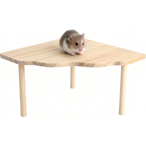 Wooden Hamster Platform with Brush, Stand for Hamster Cage, Hideout, Dwarf Hamster, Gerbils, Degues, Chinchillas, Guinea Pigs and Small Animals (22cm x 13cm) (1/5)