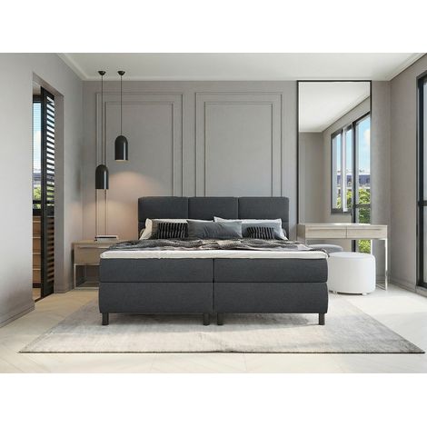 Set completo boxspring testata trapuntata + reti + materasso + topper 2 x 90 x 200 cm Tessuto Antracite - LODI di PALACIO (1/3)