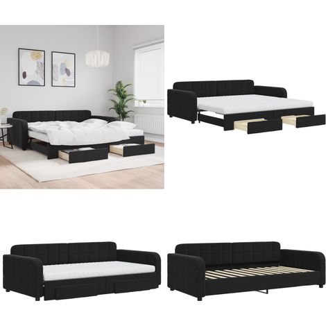 vidaXL Tagesbett Ausziehbar mit Schubladen Schwarz 100x200 cm Samt (1/5)