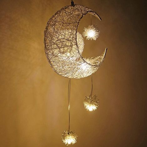 Moderno Luna Estrellas Lámpara de Techo Aluminio Luz Colgante para Dormitorio Infantil - Luz Blanca (1/4)