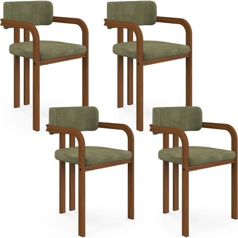 Set di 4 sedie da pranzo, sedie da tavolo ESMA in metallo effetto noce e tessuto chenille verde con braccioli (1/5)