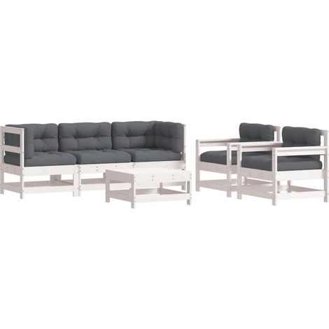 Maison Exclusive - Set Divani da Giardino 6pz con Cuscini in Legno Massello Bianco (1/5)