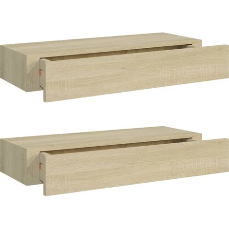 Étagères murales à tiroirs 2 pcs en MDF et métal – Chêne – Dimensions 60x23,5x10 cm – Fixation murale incluse – Inlife (1/5)