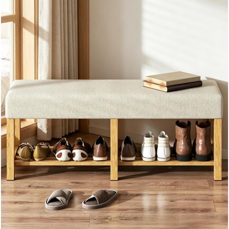 Panca portascarpe con vano aperto 120 x 44 x 48 cm beige effetto legno DESVIAE (1/5)