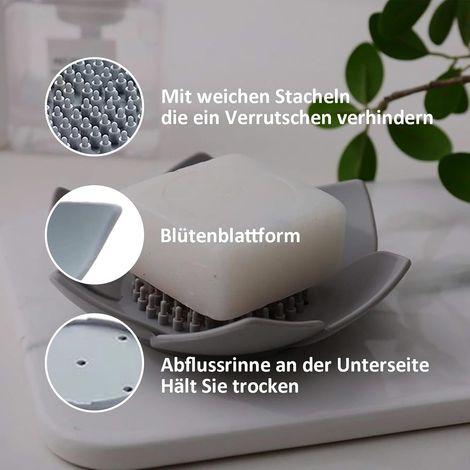 Zweiteiliges Seifenschalen-Set mit Blumenmuster und Abtropfschale Küchenseifenschale mit Schwammablage geeignet für Duschräume, Badezimmer und Küchen erhältlich in Weiß und Grau.