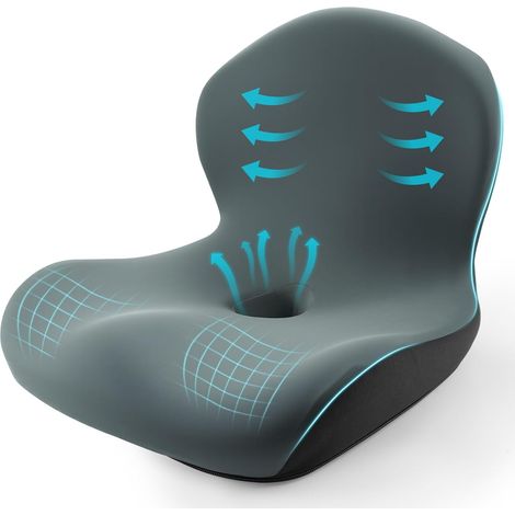 JeiibrZui Rücken- und Sitzkissen – 38 x 36 x 33 cm – 1-teilig mit Lendenwirbelstütze – Grau – Memory-Schaum-Kissen für Auto und Büro – Lindert Rücken- und Steißbeinschmerzen (1/5)
