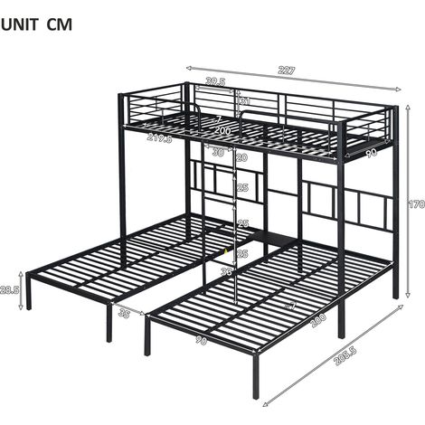 [30544849SAA] Lit superposé triple avec échelle pour enfants et adolescents, lit en fer avec barrière de sécurité et table, noir 90x200cm3 (1/5)