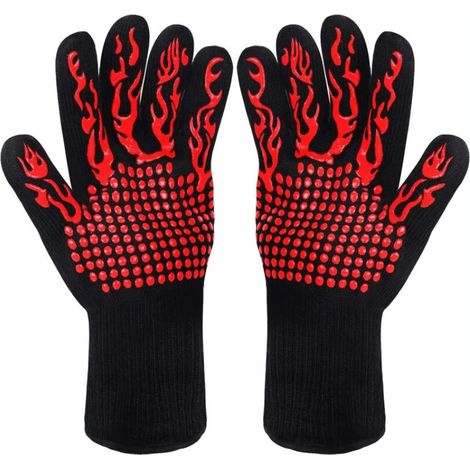 Gants de Barbecue,Gants de Cuisine,Gants de Four Antidérapants en Silicone Anti-Chaleur Jusqu'à 800°C Certifié EN407,Gants Silicone BBQ pour Le Soudage de Cuisson Cuisson (Rouge) (1/5)