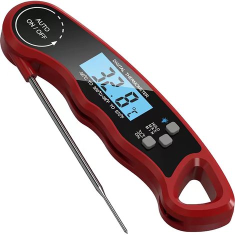 Thermometre Cuisine, Thermomètre à viande, lecture instantanée en 3 secondes, pour la cuisine, la cuisson, les liquides, les bonbons, les grillade,rouge