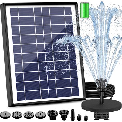 Fontaine Solaire 6,5 W Batterie 1500 mAh Pompe Solaire Bassin Améliorée pour Fontaine Solaire Flottante avec 6 Styles de Fontaines pour Les Jardins, Bains d'oiseaux, Étangs
