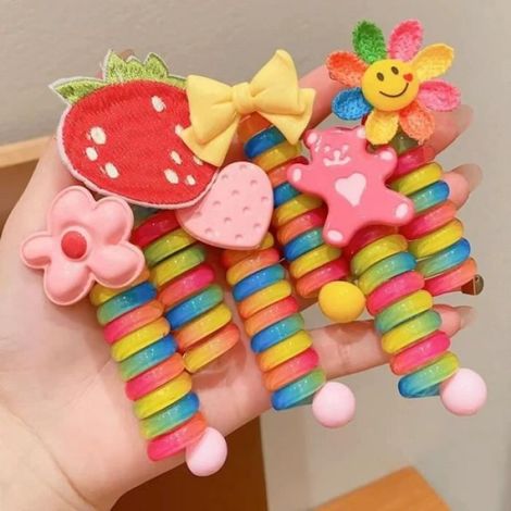 Élastique À Cheveux - Fil Téléphonique Tressé Avec Nœud Papillon - Pour Enfants Fille - 10 Pièces (1/2)
