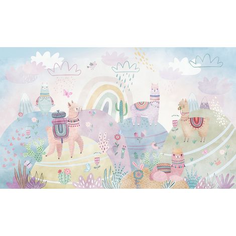 Papier peint panoramique Enfants - Lamas - 130 cm x 78 cm (1/2)