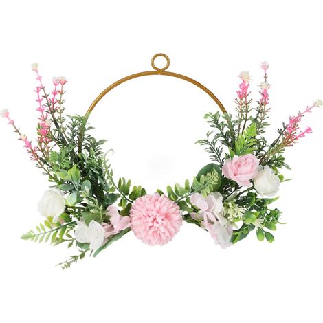 Couronne Murale Fleur de Fer Artificielle en Soie pour Porte Salon Chambre Mariage (1/5)