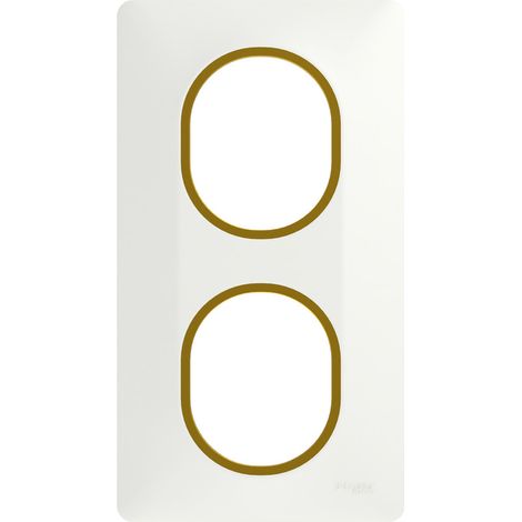 Plaque 2 postes vertical Ovalis Schneider Finition: Blanc bague effet laiton