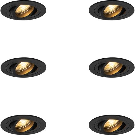 Set of 6 Modern Recessed Spotlights Black - Rondoo