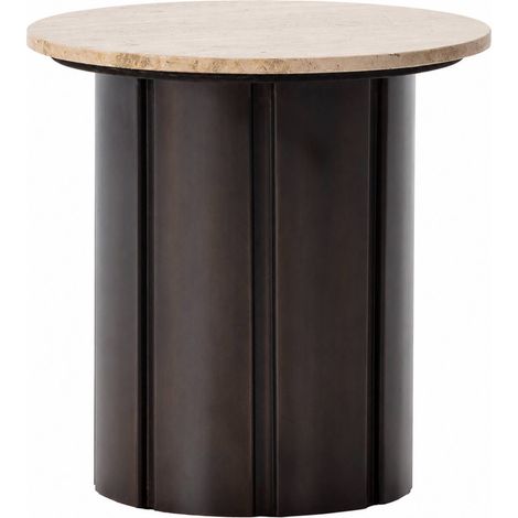 Table à café ronde travertin métal bronze - bronze vieilli et crème (1/4)