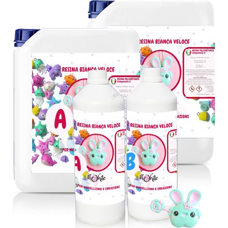 Resin Pro – 1 KG iWhite – Resina poliuretanica veloce 30 Min bianca per colata/stampi – bicomponente A+B