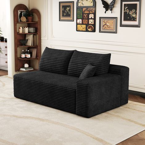 Divano a 2 posti nero in tessuto effetto corduroy OKWISH (1/5)