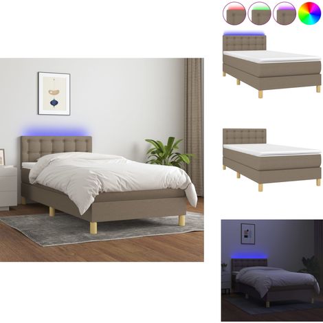 Sommier à lattes de lit avec matelas LED Taupe 100x200 cm Tissu - Sommier Tapissier - Lit Avec Led - Matelas À Ressorts Ensachés - Tête De Lit Ajustable - Éclairage LED (1/5)