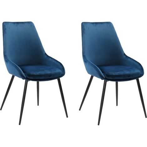Lot de 2 chaises en velours bleu marine pieds métal noir - JAZZY (1/5)