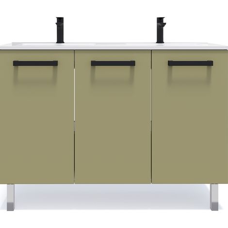 Meuble de salle de bain suspendu avec pieds double vasque intégrée 120cm 3 portes Vert olive - Chelsea (1/5)