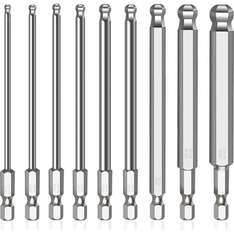 9 pièces 1/4 pouce Hex Embout Visseuse Aimanté, 100mm Embout Visseuse Long Aimanté pour les Tournevis Manuel les Tournevis électriques (Taille: H1,5/2/2,5/3/4/5/6/8/10mm) (9) (1/5)