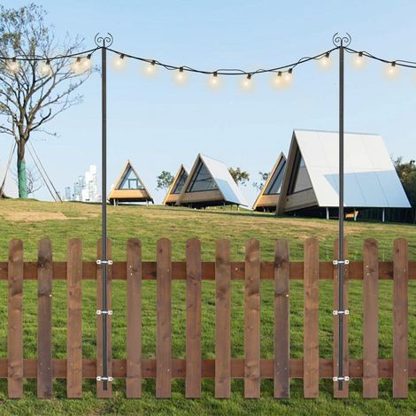 2pieces Poteau De Guirlande Lumineuse, Poteaux En Métal De 3 M Avec Fourchette, Poteaux d'éclairage de jardin de pelouse, Support Pour Extérieur, Patio, Terrasse, Jardin, Mariage (1/5)