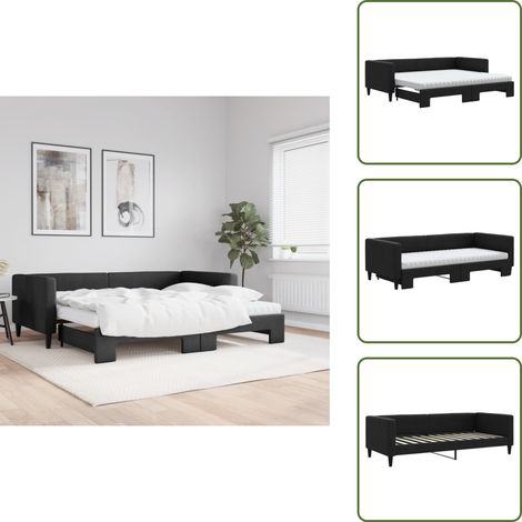 Sofa - vidaXL Tagesbett Ausziehbar mit Matratzen Schwarz 90x200 cm Stoff - Matratze (1/5)