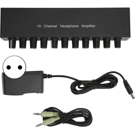 Amplificateur Audio Stéréo 10 Sorties, Entrée Jack 3.5mm, Adaptateur de Distribution pour Casques, Alimentation 100‑240V avec Fiche UE (1/5)