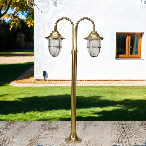 Stehleuchte außen 85 cm E27 IP54 Garten Terrasse Glas Messing massiv Maritim