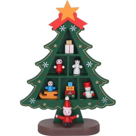 Albero Legno con Addobbi Verde 20cm Peraga Christmas