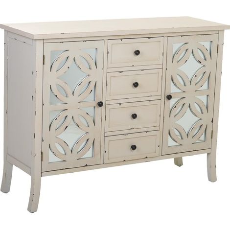 Aparador de madera con cristal blanco 110x37x84 (1/5)