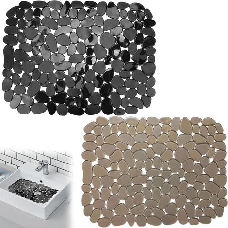 2 Piece Kitchen Sink Mat, 40 x 30 cm Pebble Shaped Kitchen Sink Protector, PVC Sink Mat Cuttable Sink Mat for Kitchen and Bathroom (Translucent Grey + Black) (1/5)