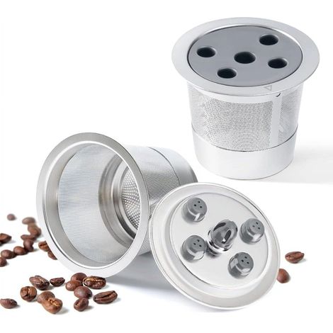 Juego de 2 filtros de café, acero inoxidable, 5 orificios, compatibles con máquinas 1.0 y 2.0, para uso doméstico. (1/5)