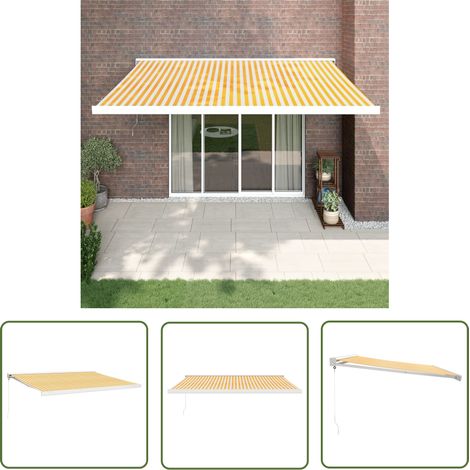 The Living Store Auvent rétractable jaune et blanc 4,5x3 m tissu et aluminium - Auvent Retractable - Store Mural - Parasol - Abri Solaire - Protection Uv (1/5)